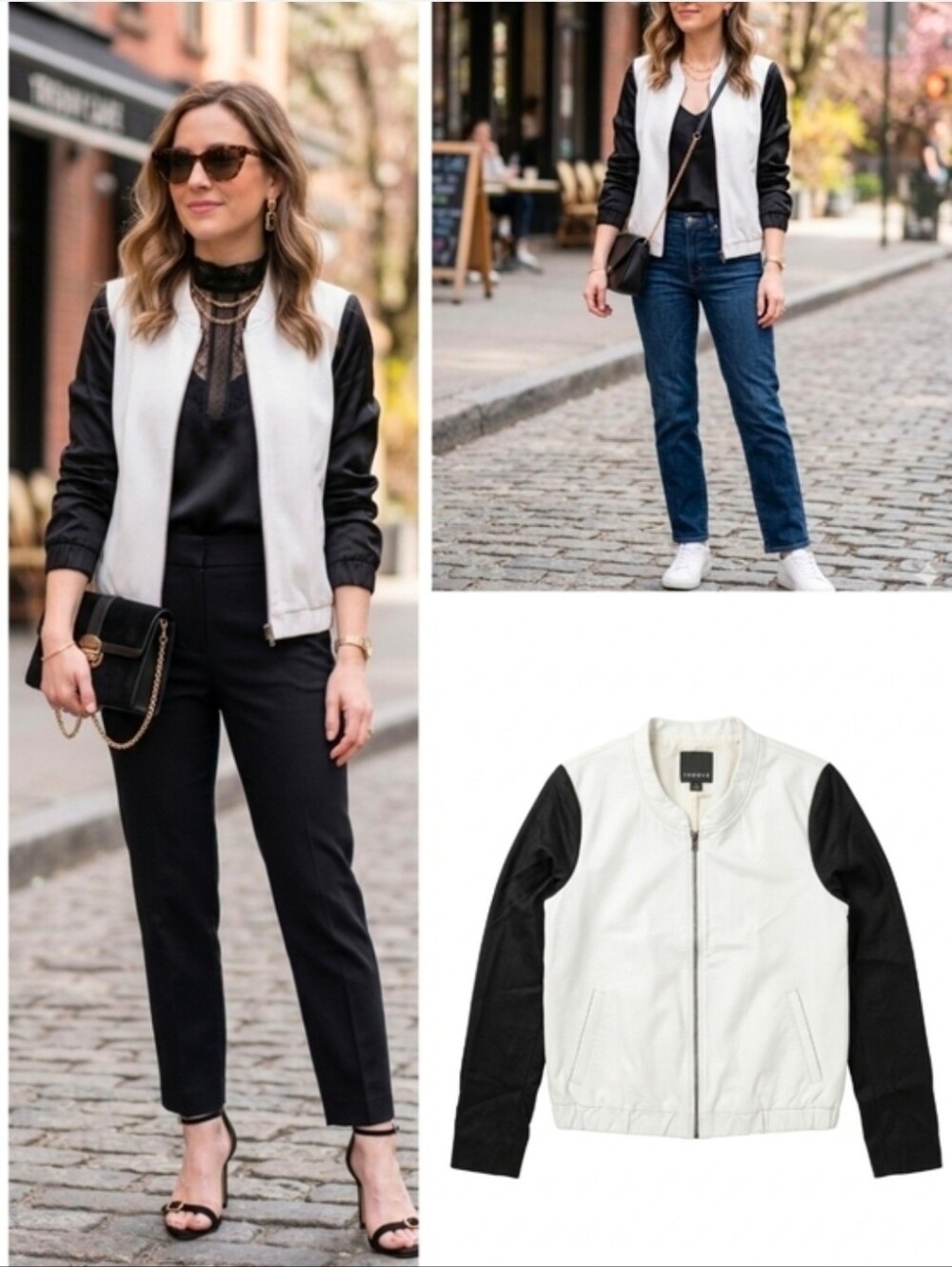 Trouvé Leather & Silk Colorblock Bomber Jacket - Size Small